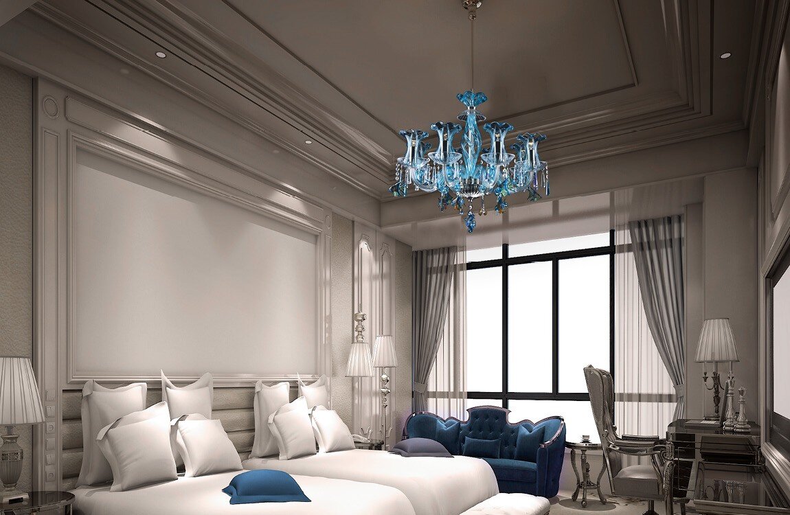 Lámpara de araña de cristal azul para el dormitorio de estilo provance EL4188303-3TN