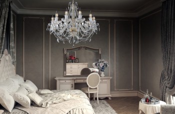 Crystal chandelier in bedroom