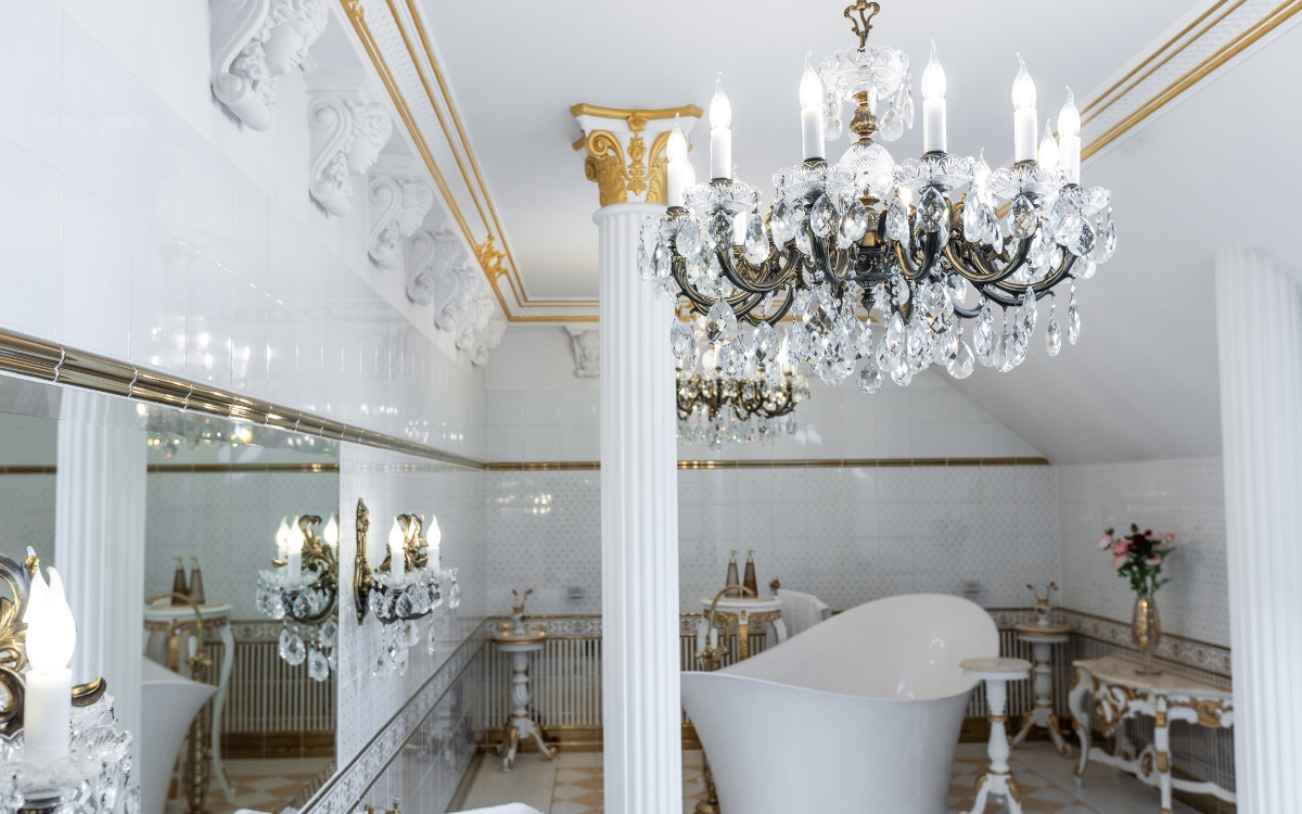 Mosazné nástěnné svítidlo EN852301PT, Mosazný skleněný lustr EL8531201PT