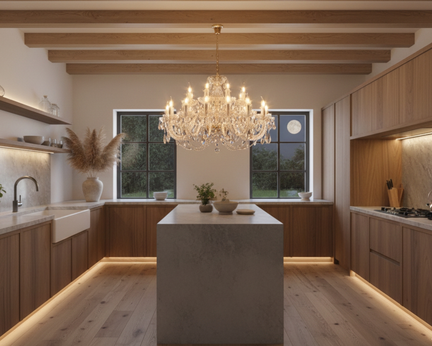 křištálový lustr v kuchyni