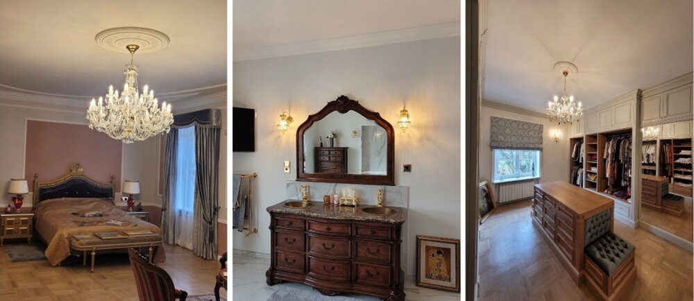Elegantní interiér městské vily v Polsku s křišťálovým lustrem