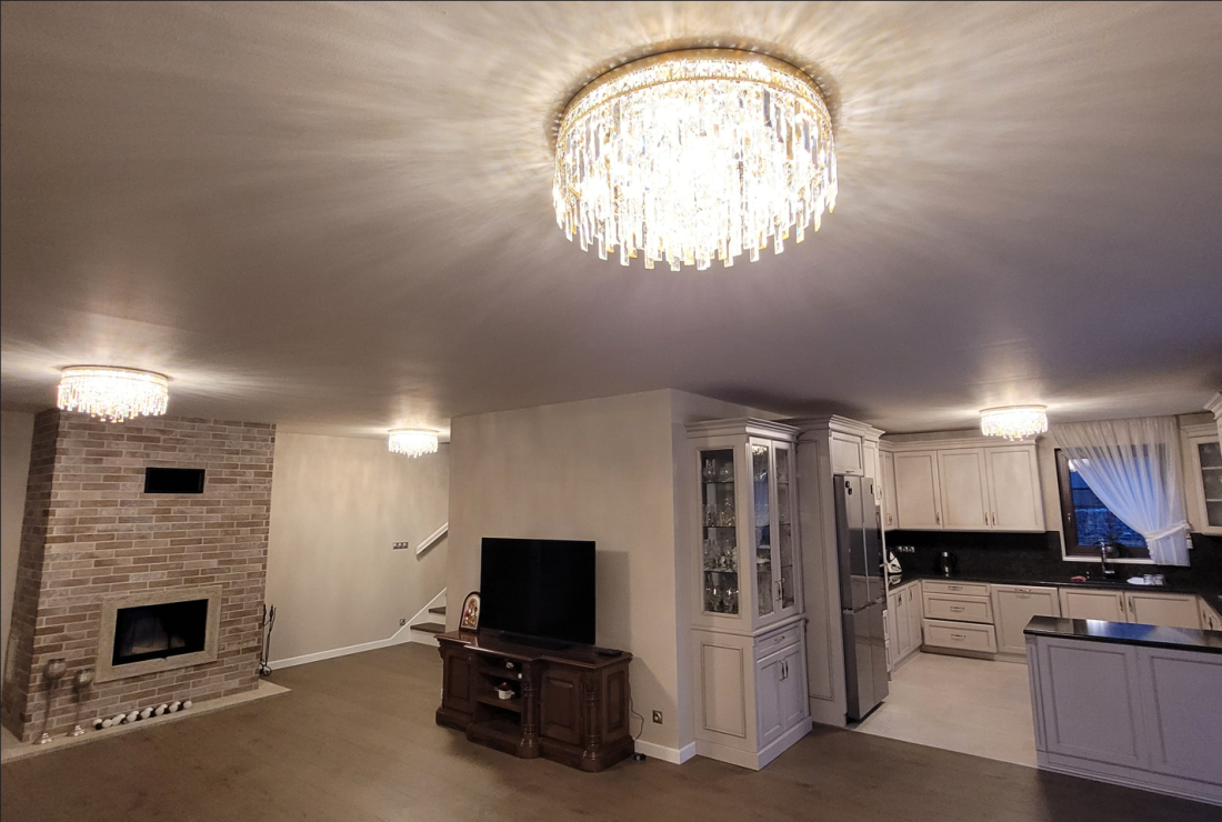 Kitchen with crystal ceiling lights