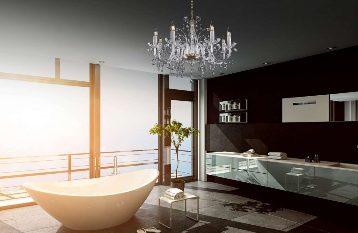 crystal chandelier in bathroom