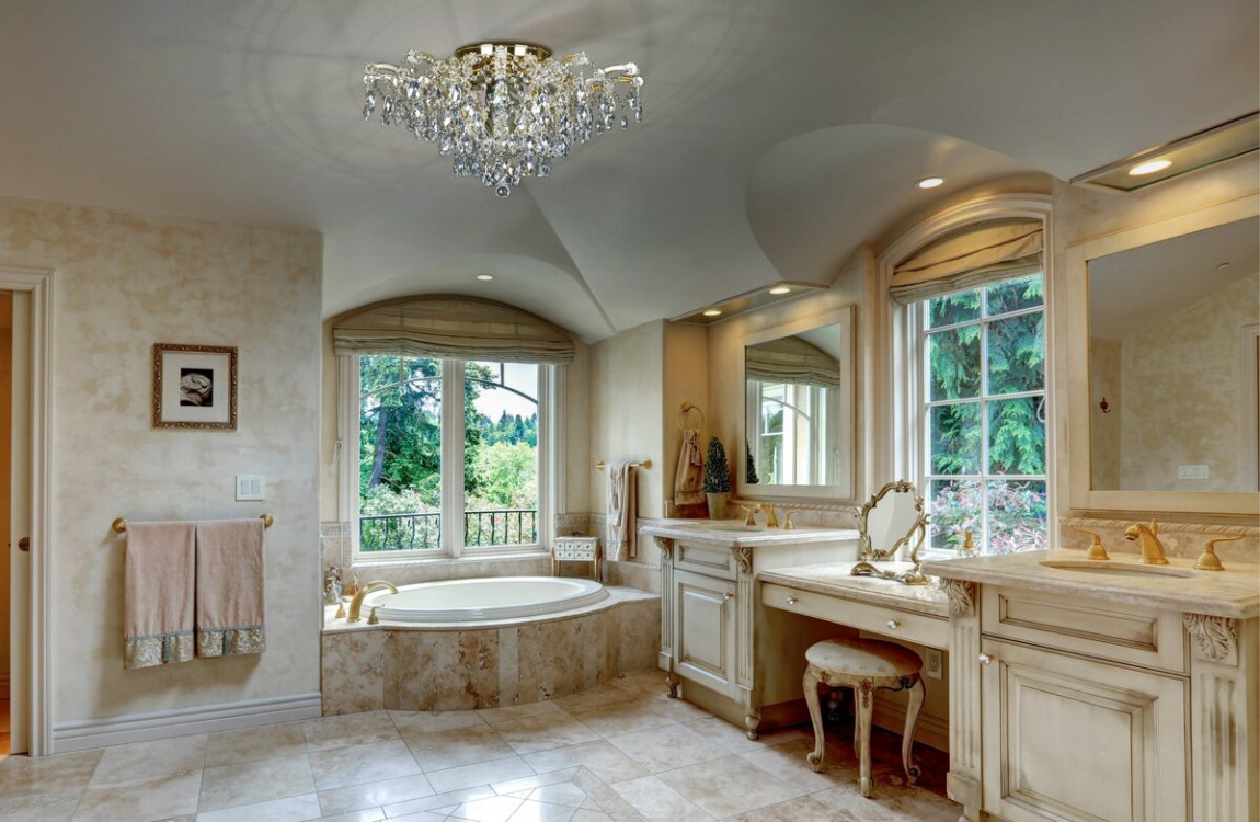 crystal chandelier in bathroom