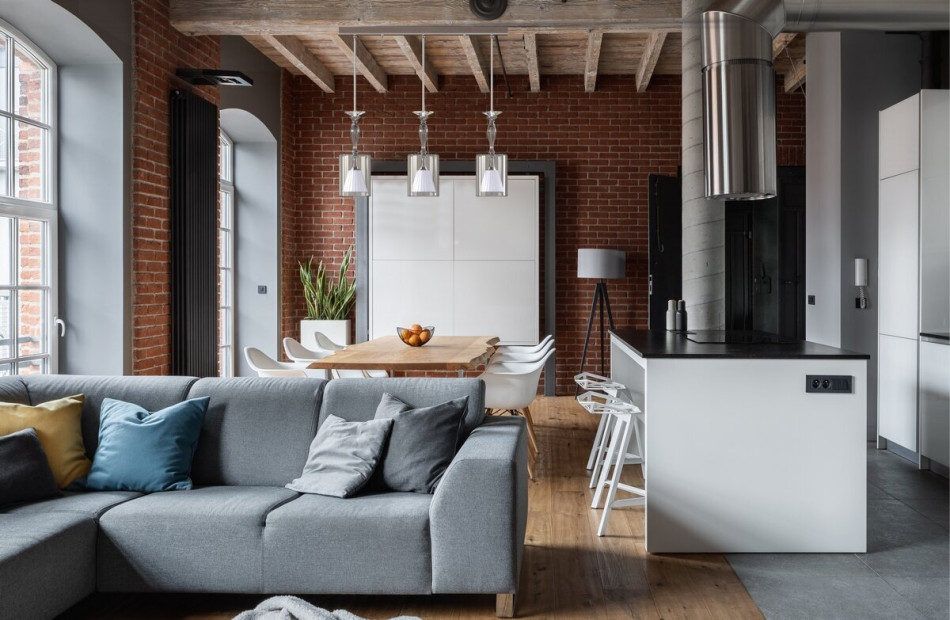 Industrial interior style and a crystal chandelier