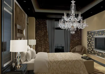Křišťálový lustr a lampy do ložnice