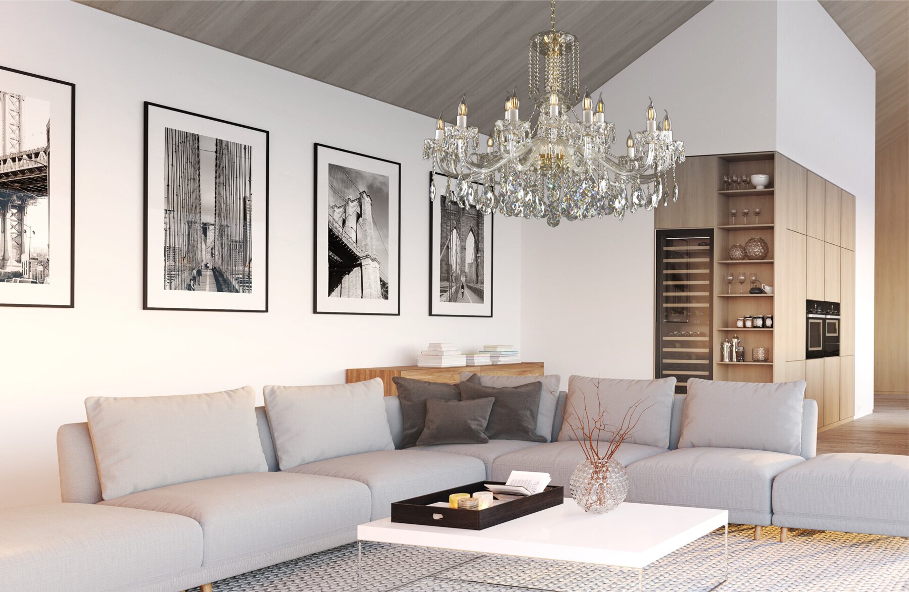 Křišťálový lustr do obývacího pokoje v moderním stylu  EL10118+301PB