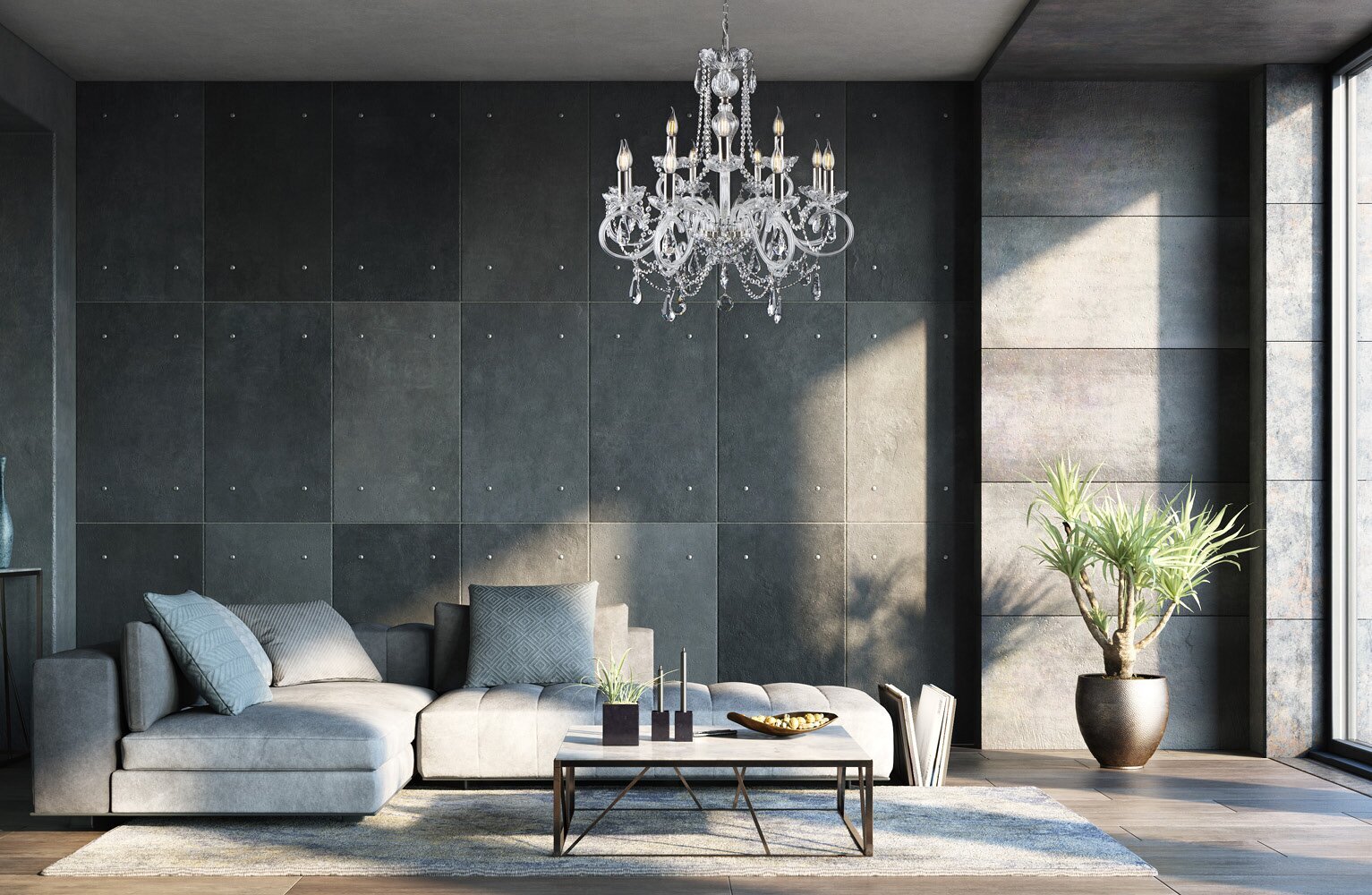 Living room in industrial style crystal chandelier EL1138+4+409PB