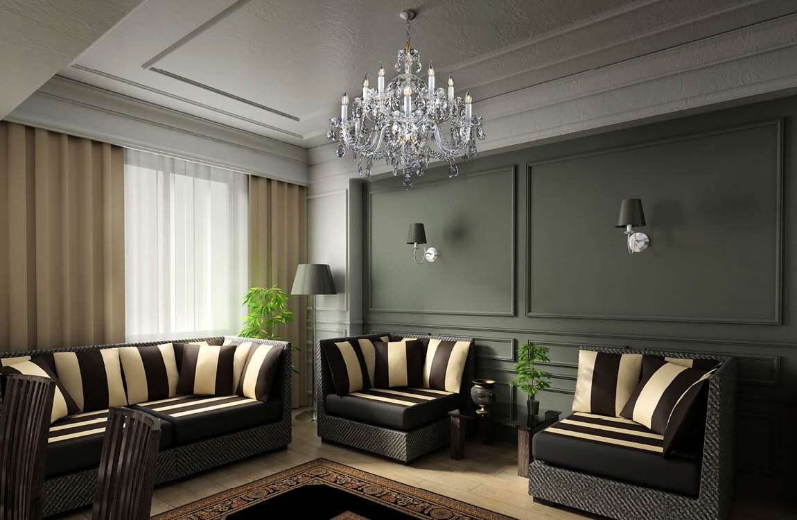 Living room in glamour style crystal chandelier EL1366+601PB