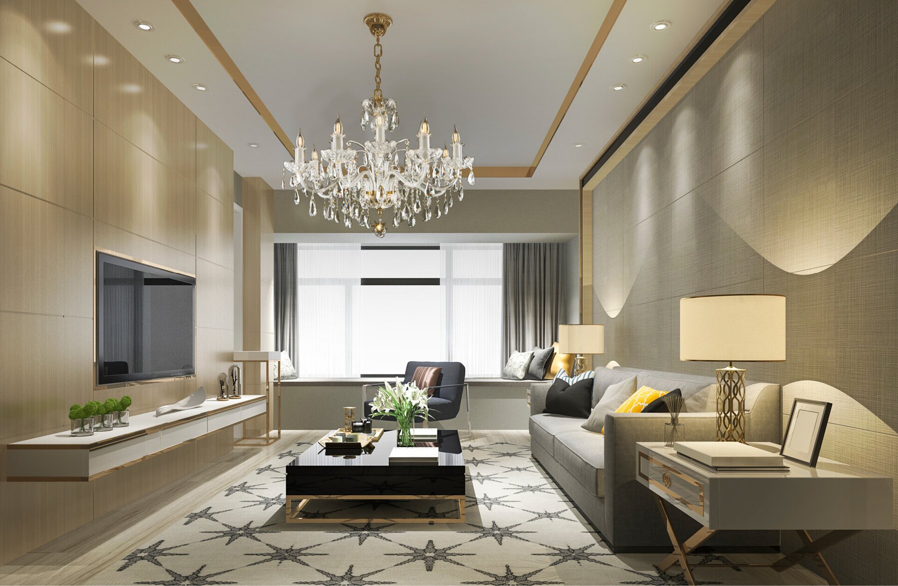 Moderní křišťálový lustr do moderního obývacího ve stylu glamourepokoje EL1771209PB