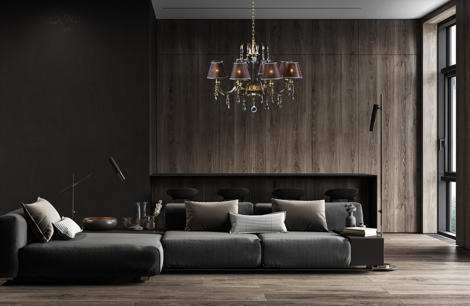 Brown chandelier for the living room in industrial style EL210814