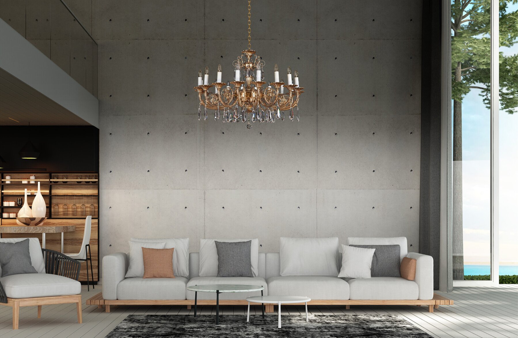 Brass chandelier for living room in industrial style EL8611809