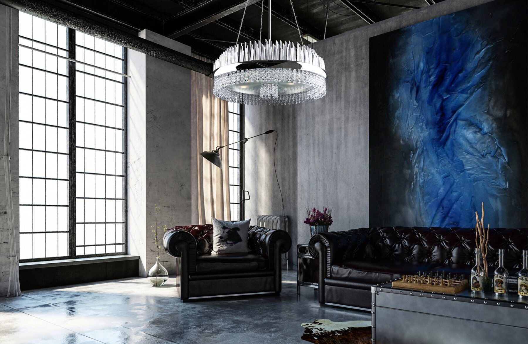 Moderní křišťálový lustr do obýváku v industriálním stylu  ELH001