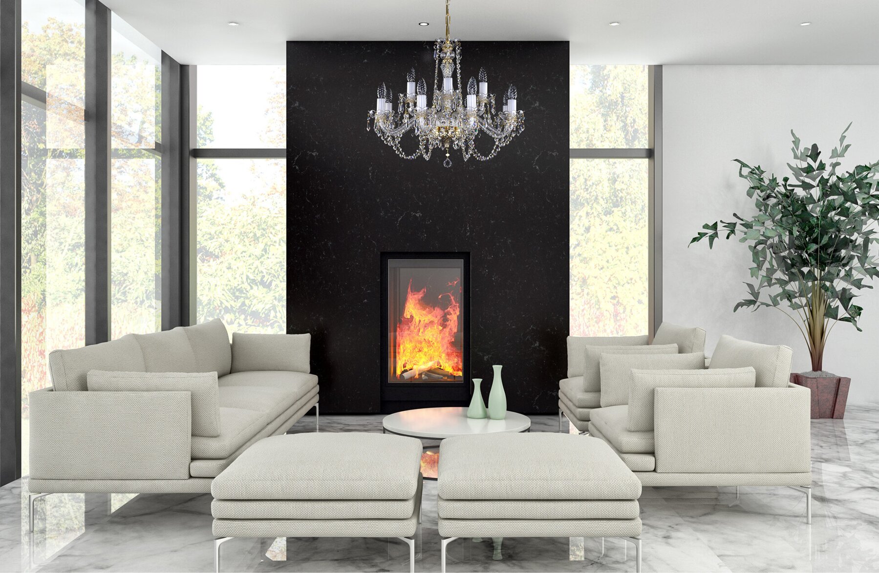 Kristallkronleuchter für modernes Wohnzimmer im skandinavischen Stil L068CLN