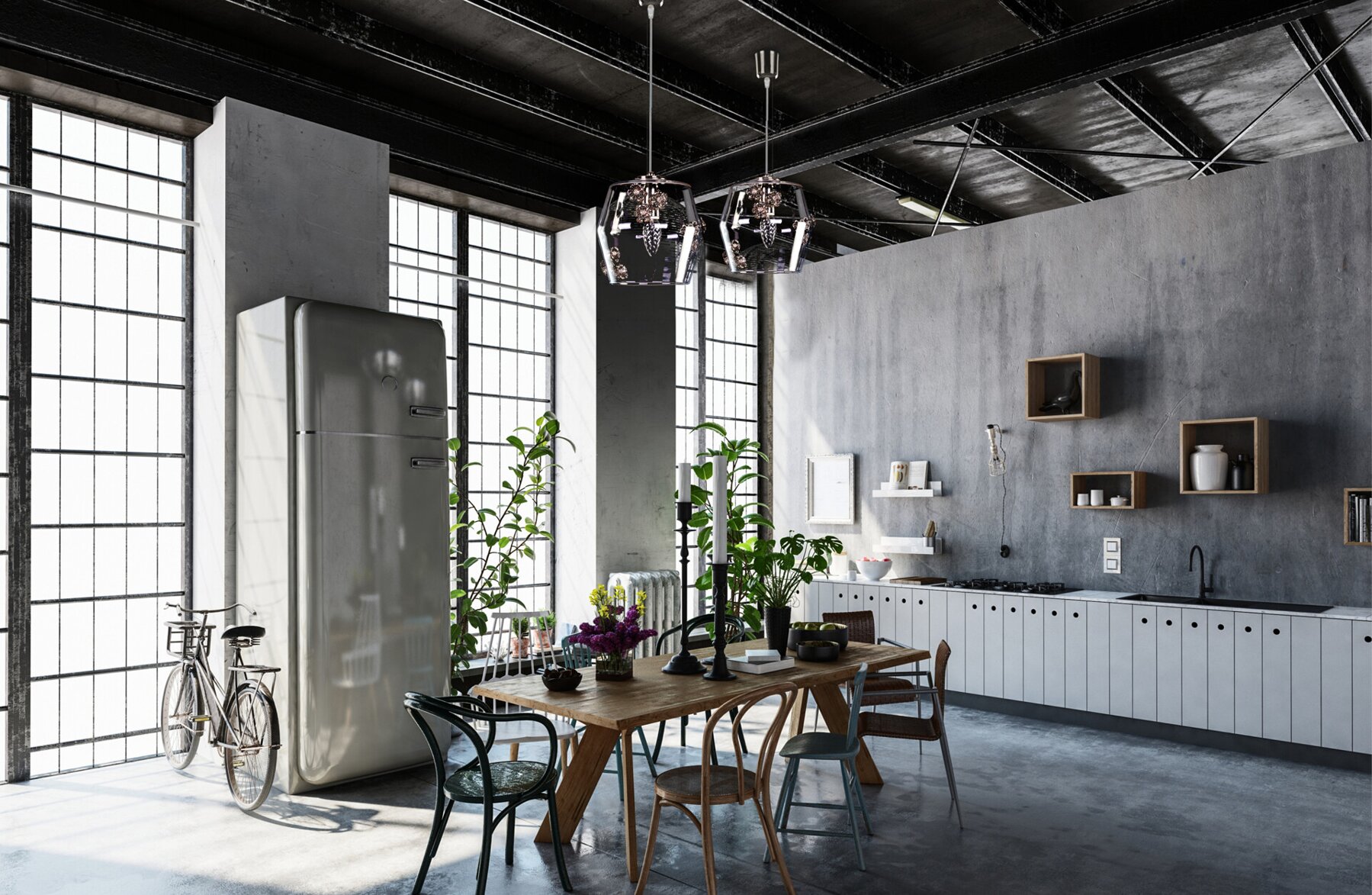 Lustr nad jídelní stůl v industriálním stylu  L-PRI-04