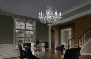 Glass Crystal Chandelier Above Dining Table 