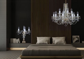 Crystal Chandeliers and lamps in the bedroom