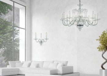 Modern glass chandelier in the living room