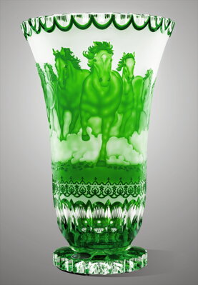 Váza z broušeného křišťálu zelená SEB80838305H-Z