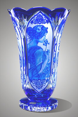 Váza z broušeného křišťálu modrá A. Mucha SEB80838305M