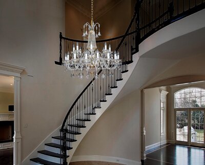 Crystal chandelier above the stairs in urban style EL74424+302