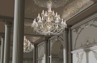 Brass chandelier for hallway in chateau style TX224000021