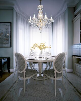 Cut chandelier above the dining table in chateau style EL6906301