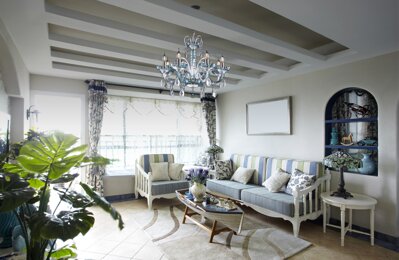 Blue crystal chandelier for living room in provance style EL619811