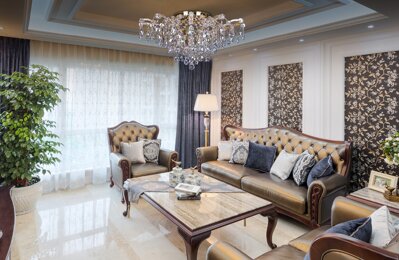 Living room in chateau style crystal chandelier L429CE