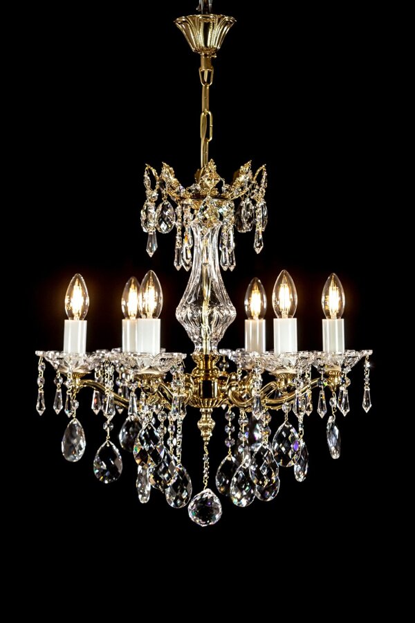 Brass chandelier, glass bowl L314CE