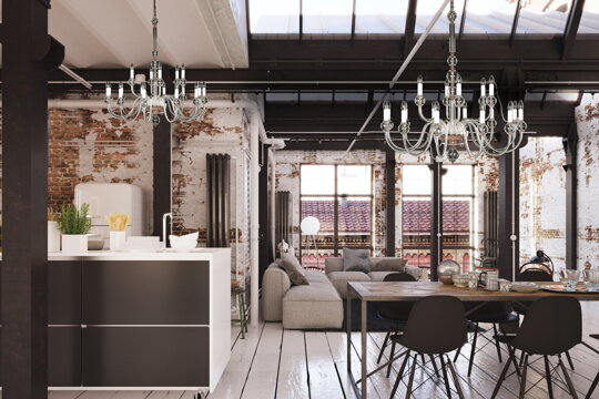 Industrial interior style and a crystal chandelier?
