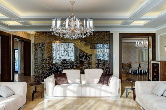 Crystal chandelier and urban interior