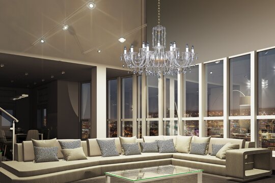 Classic crystal chandeliers in modern interiors