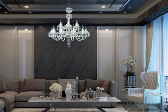 Stylish and timeless living room? With Bohemian crystal chandeliers